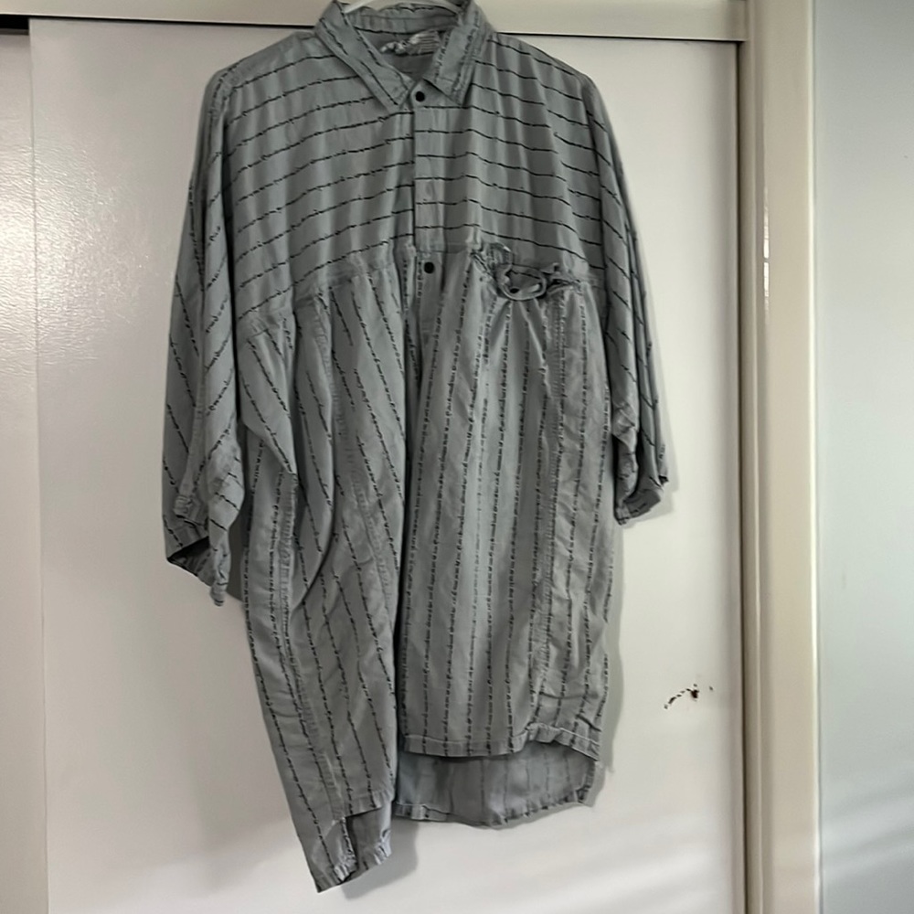 🍇 vintage retro button up blue grey cotton 1/2 sleeve size xl